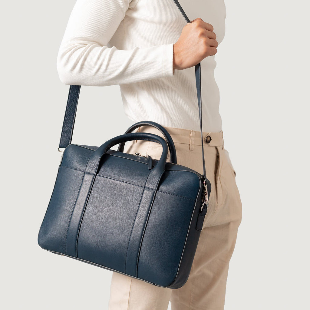 The Captain Midnight Blue Leather Briefcase