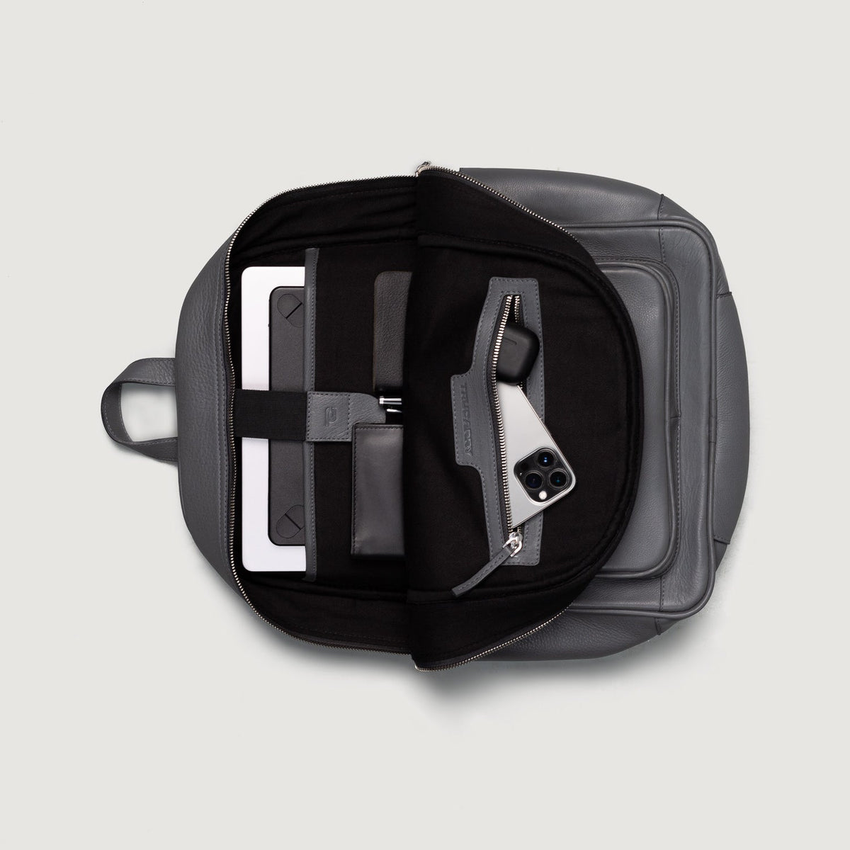 The Philos Grey Leather Backpack