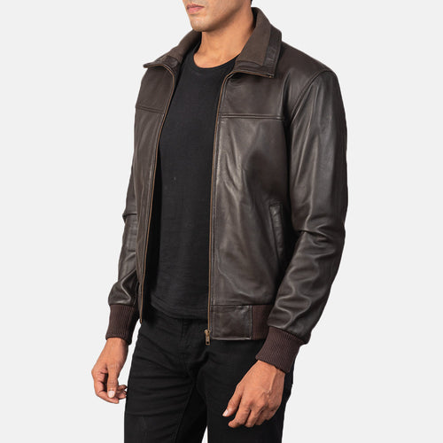 Air Rolf Brown Leather Bomber Jacket - detail view
