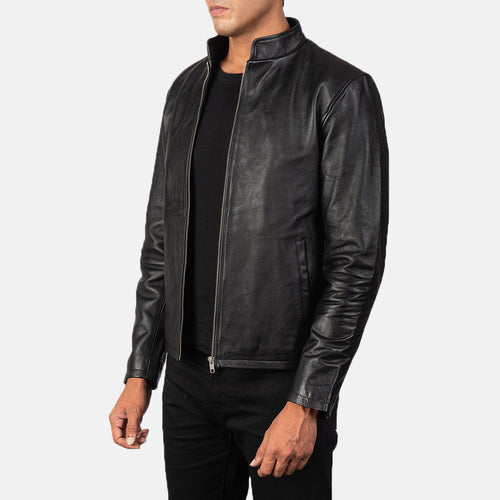 Alex Black Leather Biker Jacket - detail view
