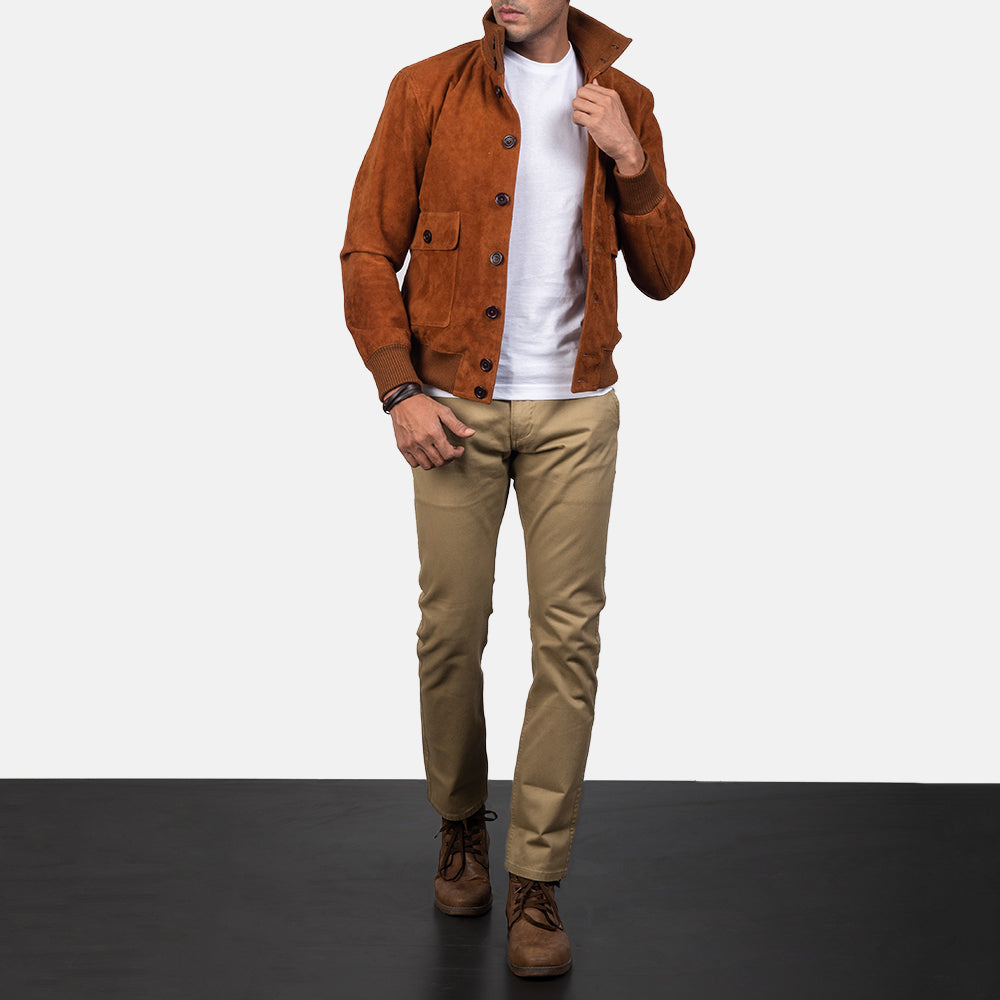 Eaton Brown Suede Bomber Jacket - detail view