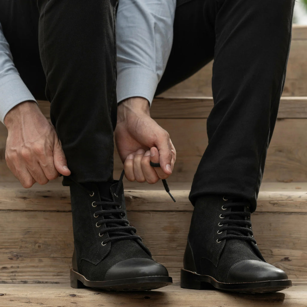 Knight Derby Hybrid Black Leather Boots - StudGuard