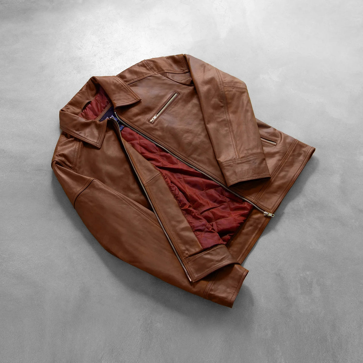 [FS] Lavendard Brown Leather Biker Jacket