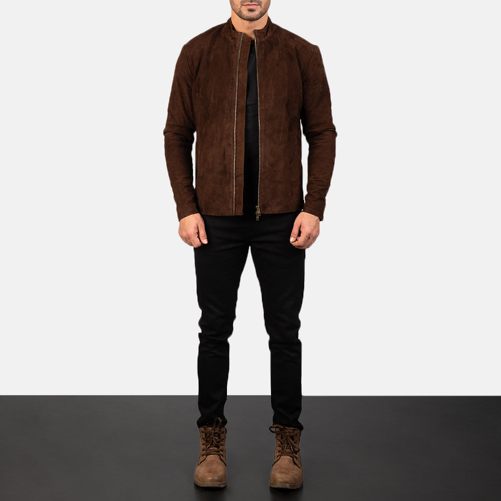 Charcoal Mocha Suede Biker Jacket - detail view