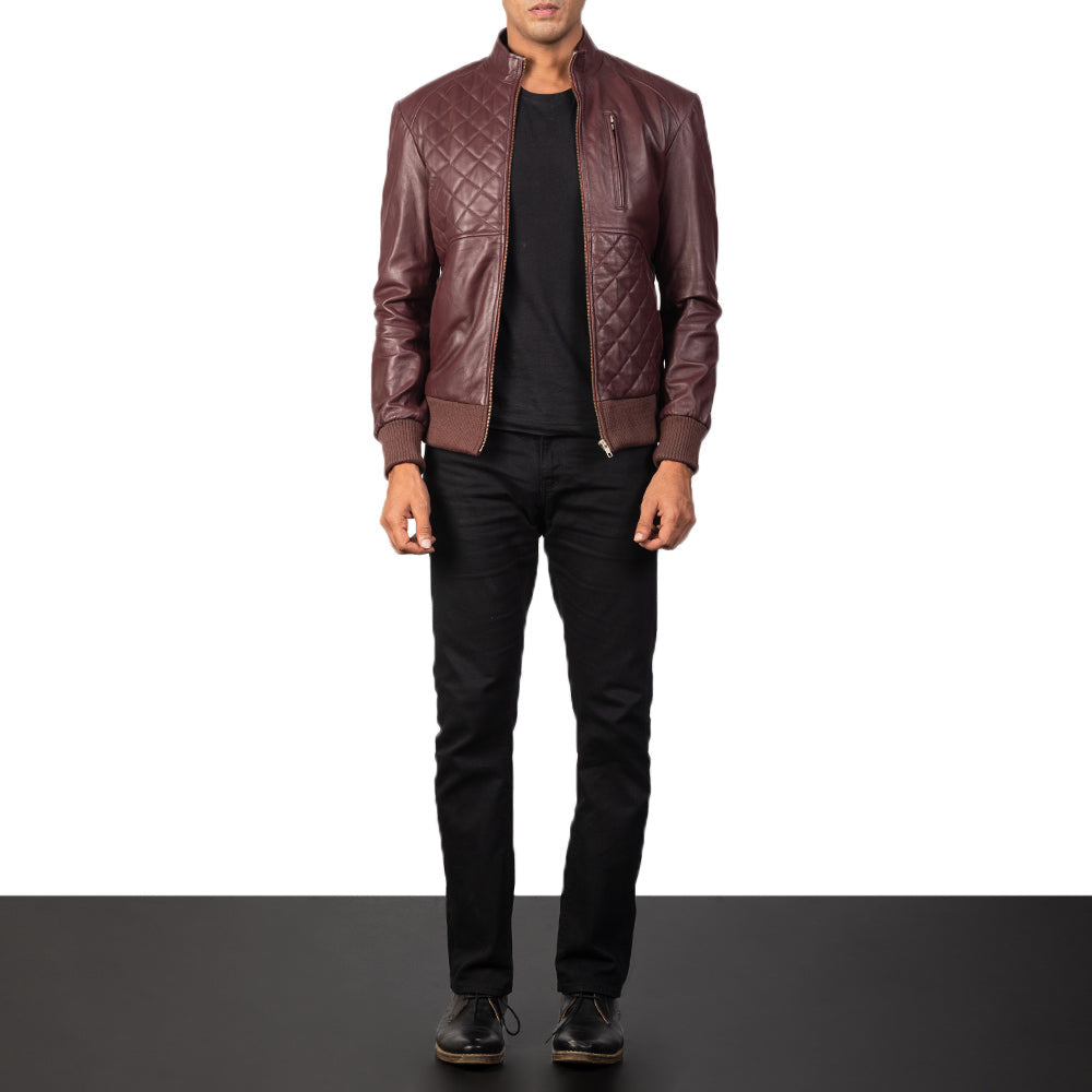 [FS] Moda Maroon Leather Bomber Jacket
