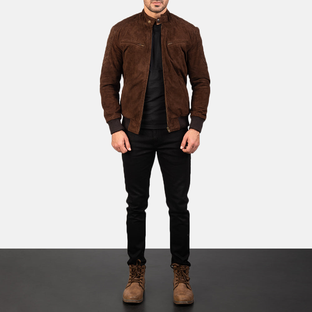 Sven Mocha Suede Bomber Jacket - detail view