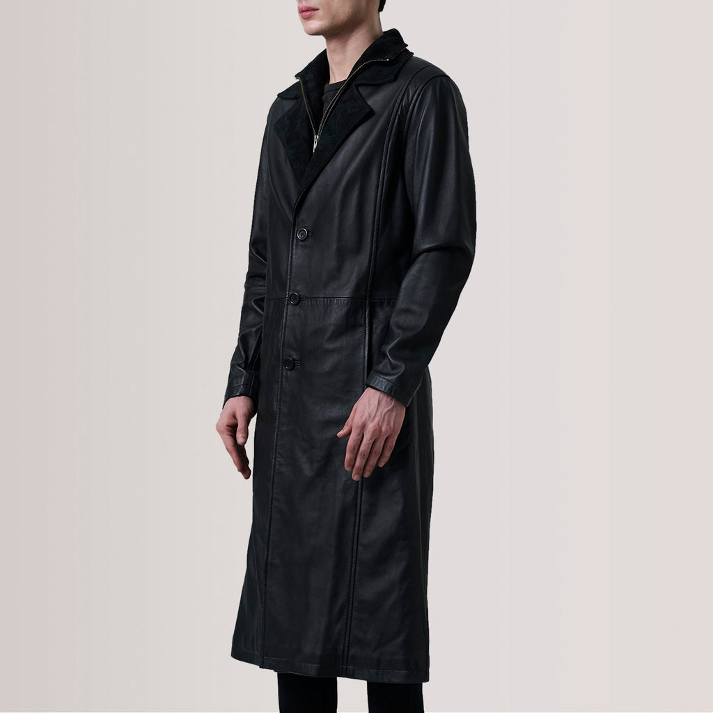 Charlton Black Leather Single Breasted Coat