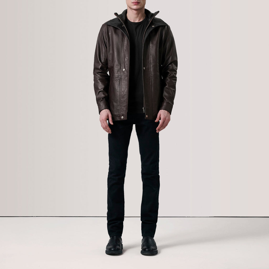 Connor Maroon Leather Coat