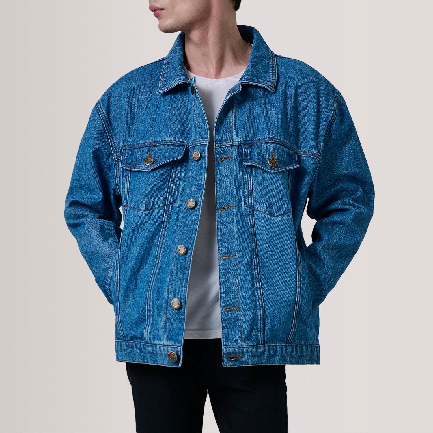 Eddie Dark Blue Oversized Denim Trucker Jacket