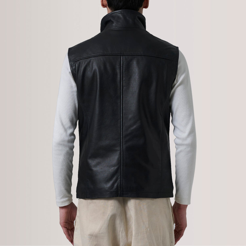 Zane Black Leather Vest