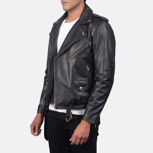 Allaric Alley Black Leather Biker Jacket - detail view