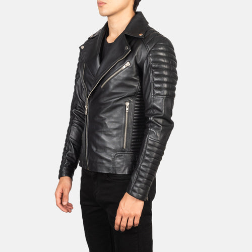 Armand Black Leather Biker Jacket - detail view