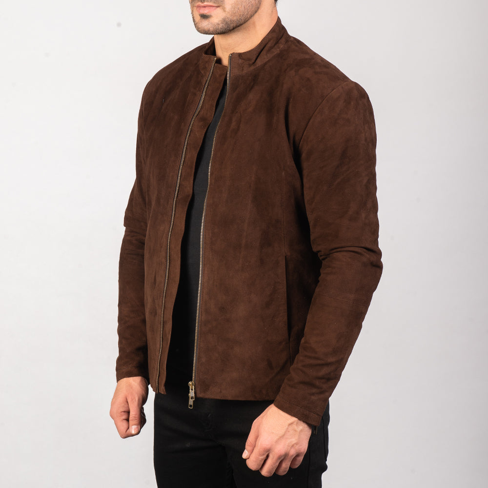 Charcoal Mocha Suede Biker Jacket - detail view