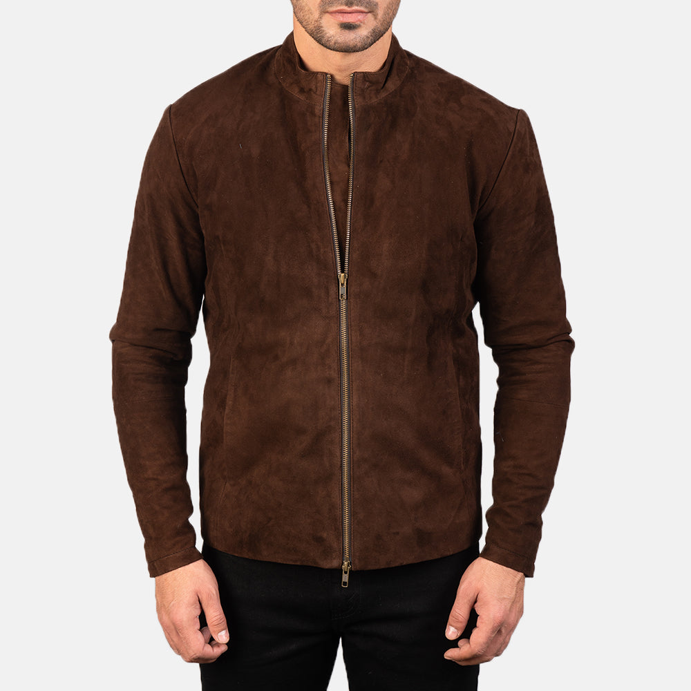 Charcoal Mocha Suede Biker Jacket - detail view