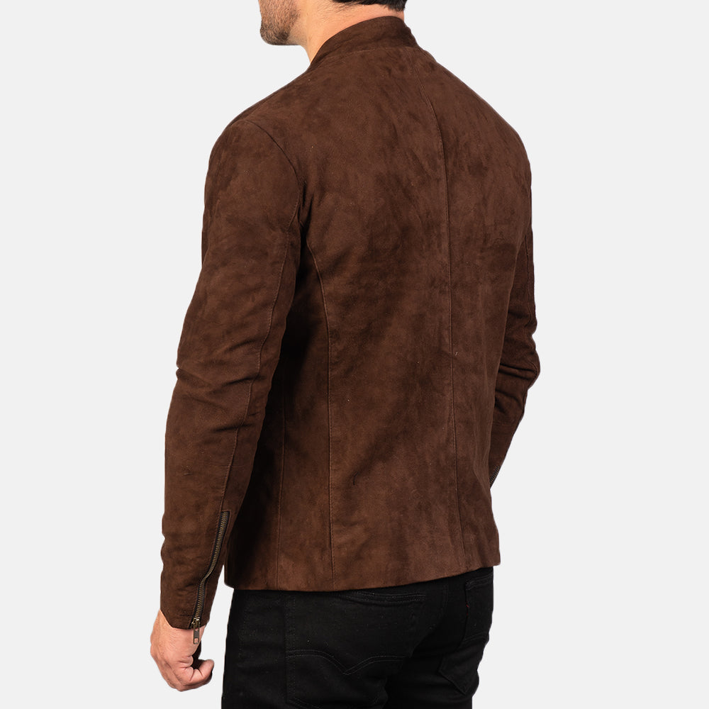 Charcoal Mocha Suede Biker Jacket - detail view