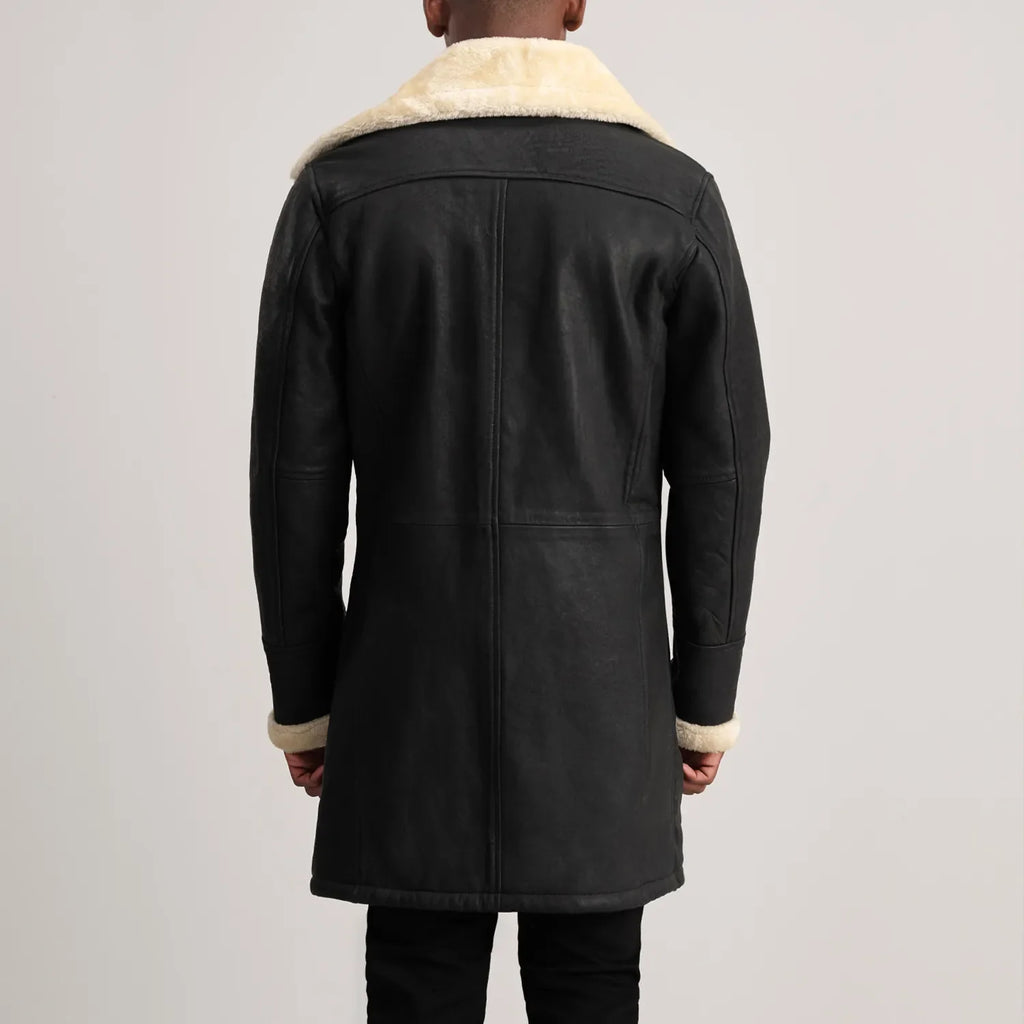 Charles Tumbled Black Leather Shearling Double-Breasted Coat