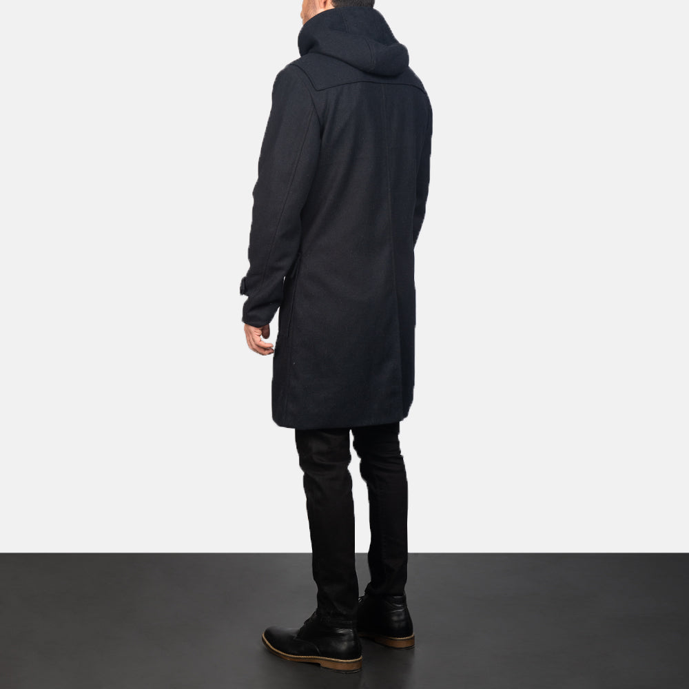 Drake Black Wool Hooded Duffle Coat - detail view