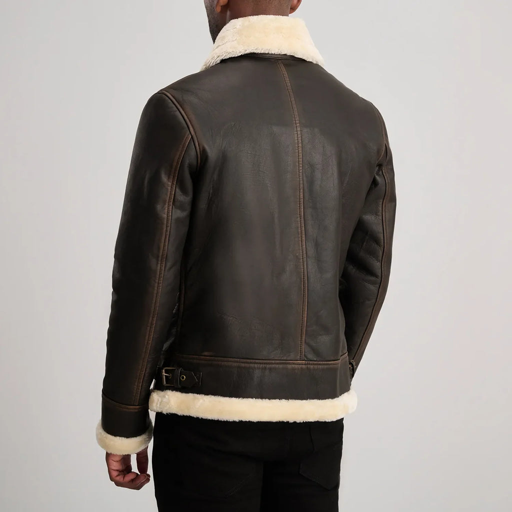 Francis B-3 Brown & Cream Leather Bomber Jacket - detail view