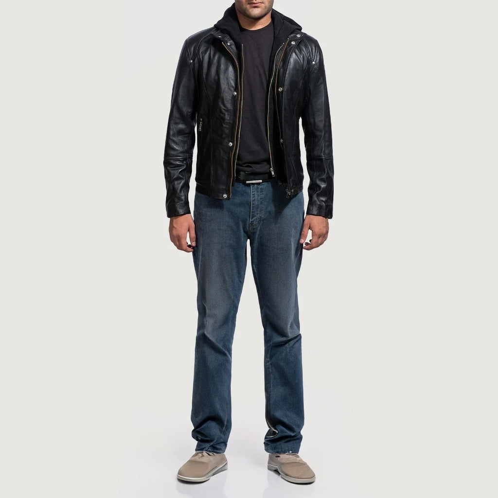 [FS] Highschool Black Hooded Leather Jacket