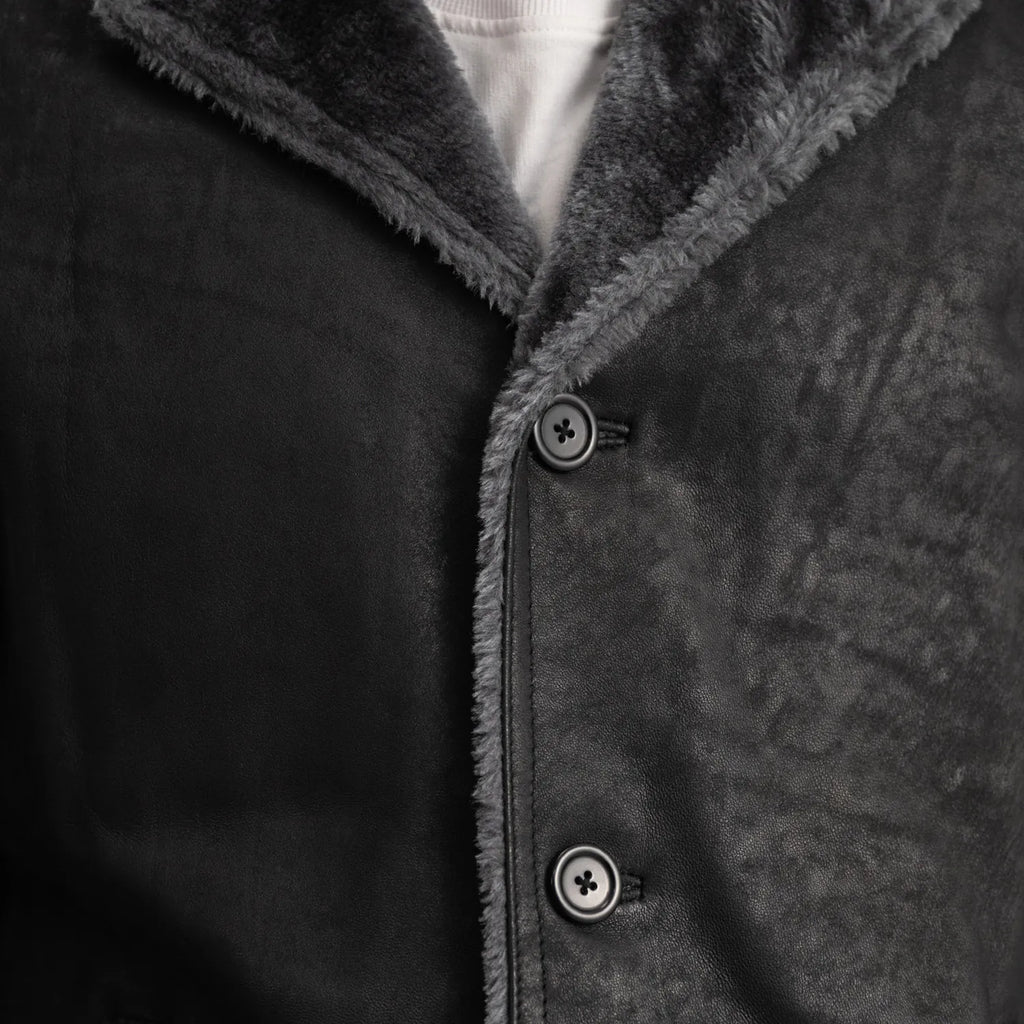 Kolby Distressed Black Leather Shearling Coat