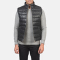 Reeves Black Leather Puffer Vest