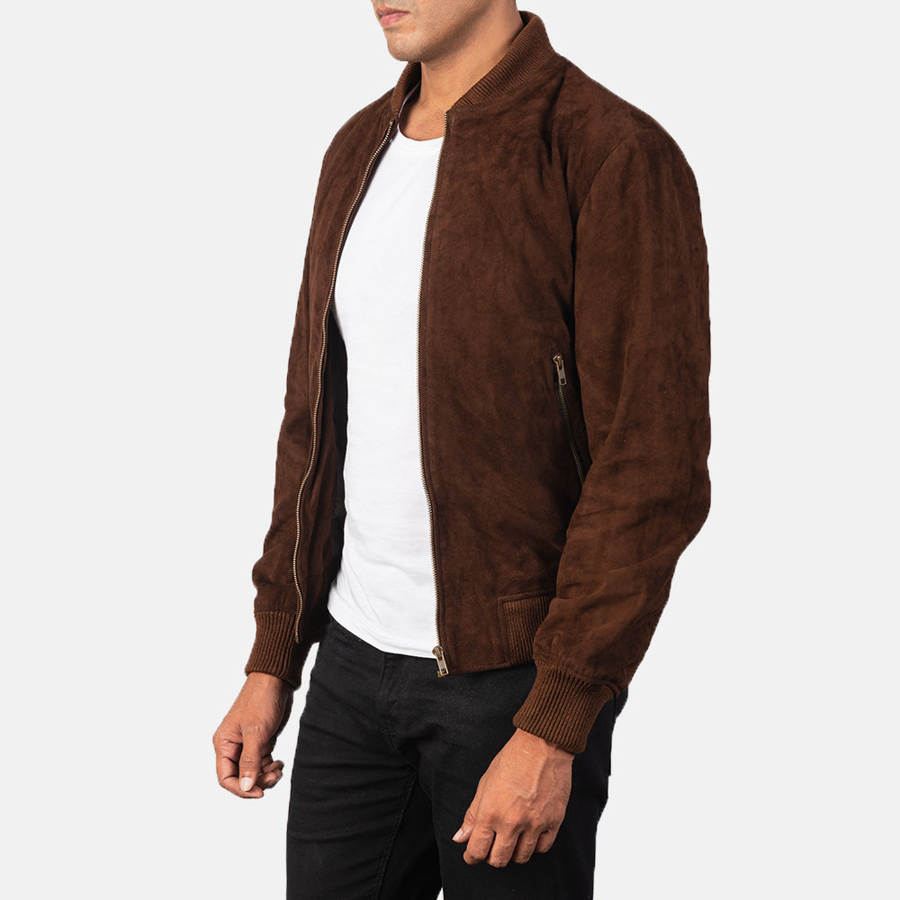 Shane Mocha Suede Bomber Jacket - detail view