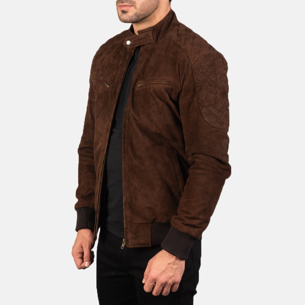Sven Mocha Suede Bomber Jacket - detail view