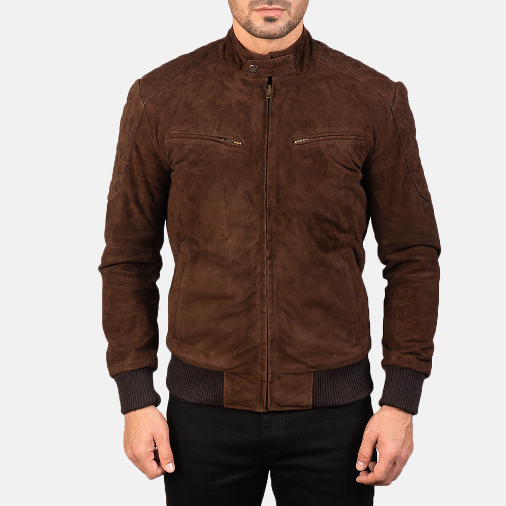 Sven Mocha Suede Bomber Jacket - detail view