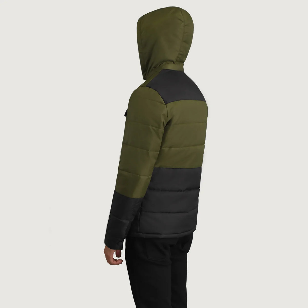 Wayne Black & Green Hooded Puffer Jacket