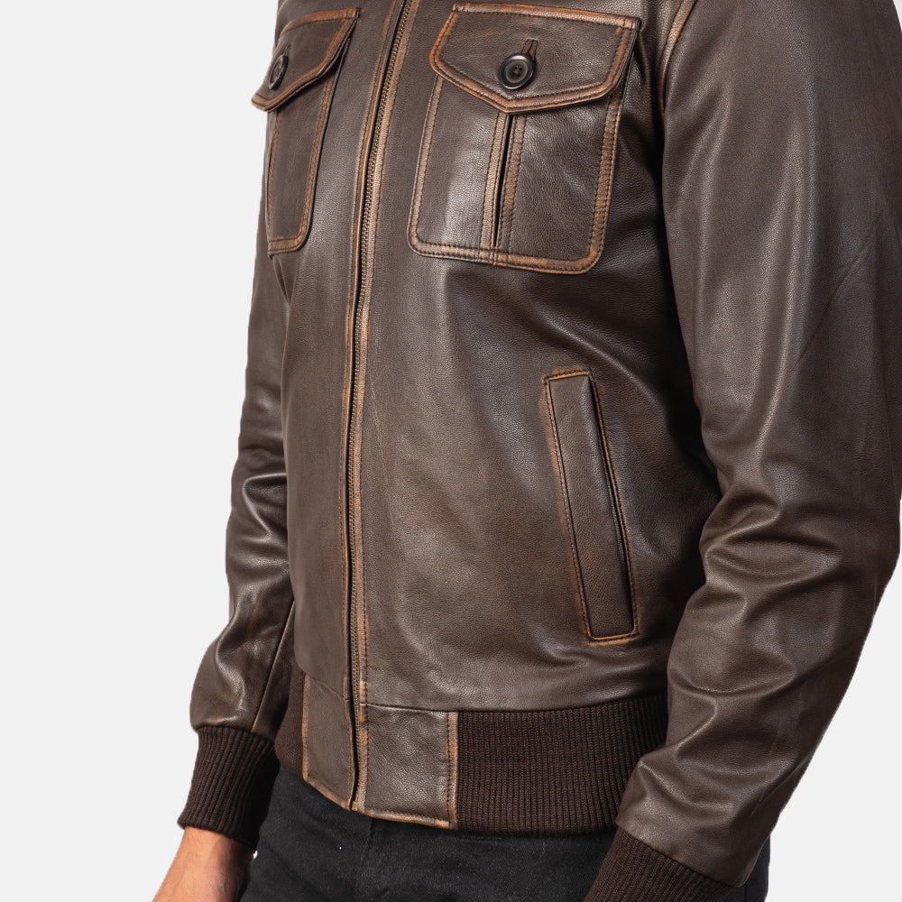 [FS] Aaron Brown Leather Bomber Jacket