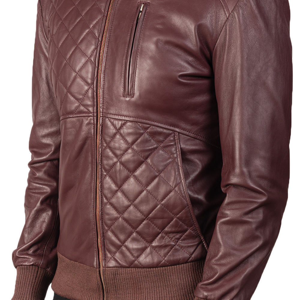 [FS] Moda Maroon Leather Bomber Jacket