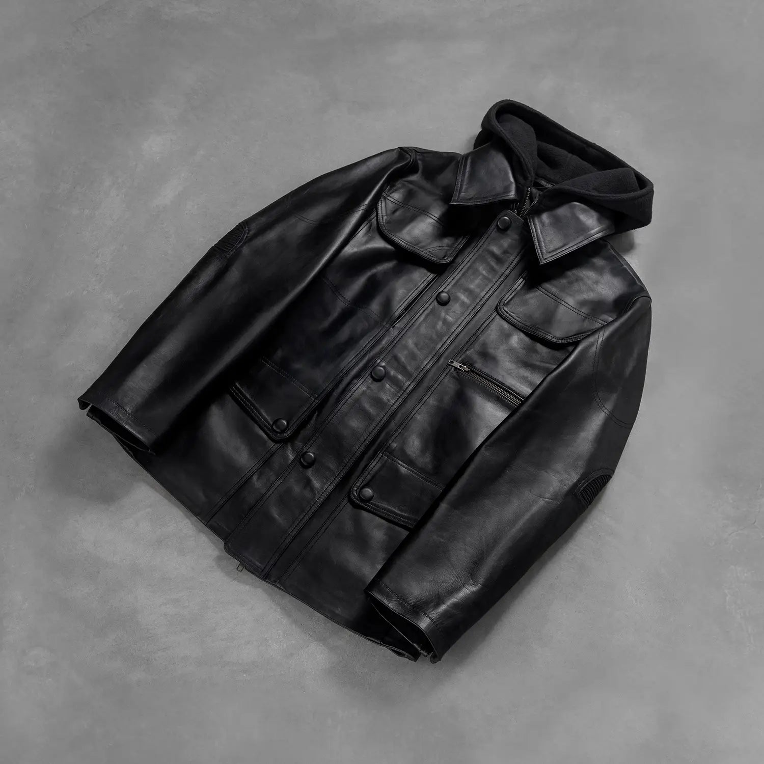[FS] Moulder Hooded Black Leather Jacket