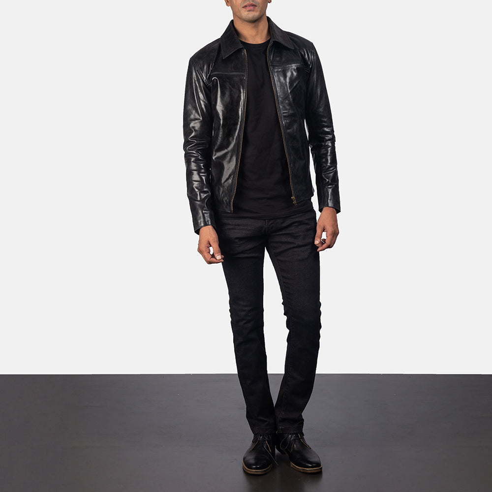 Mystical Black Leather Jacket - detail view