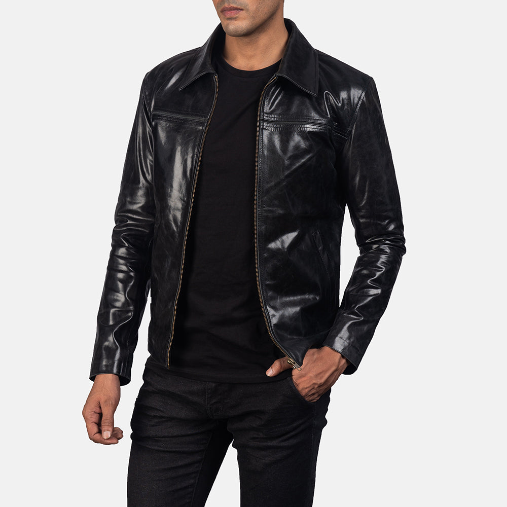 Mystical Black Leather Jacket - detail view