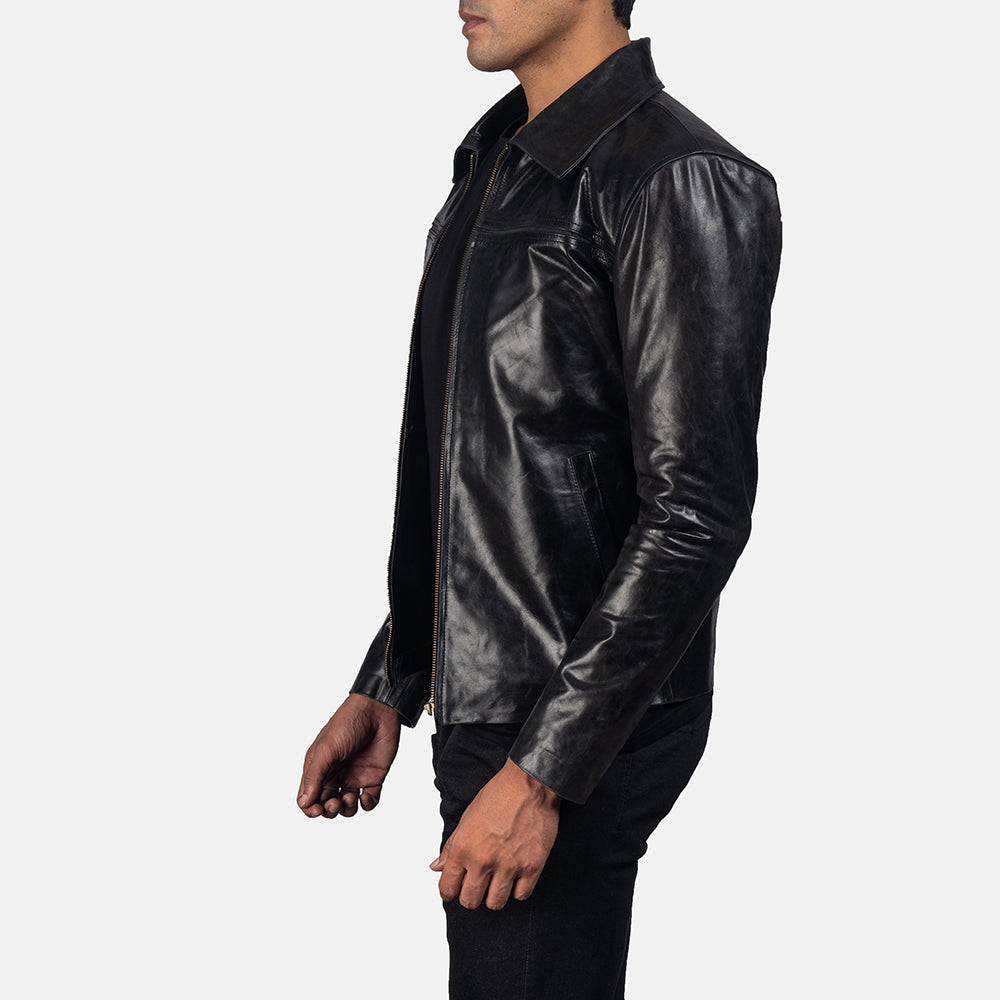 Mystical Black Leather Jacket - detail view