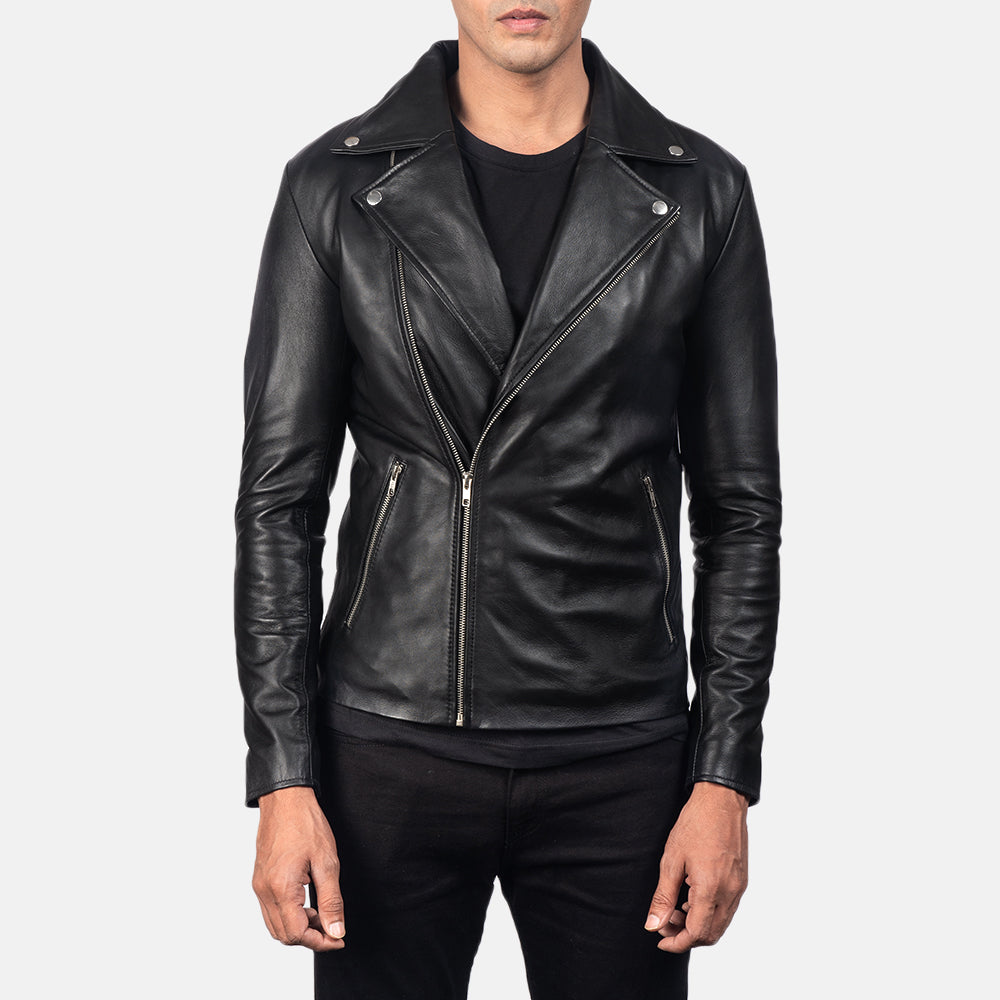 Noah Black Leather Biker Jacket - detail view