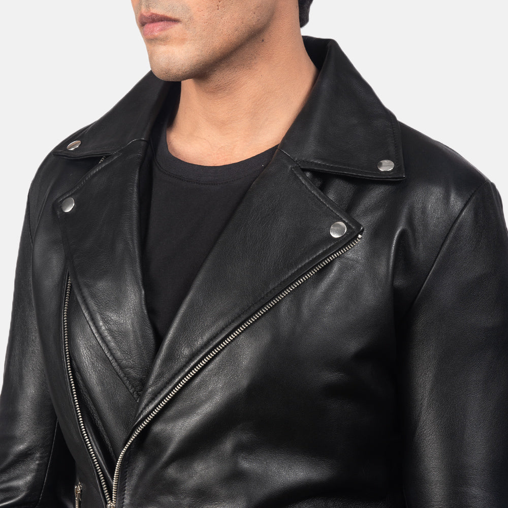 Noah Black Leather Biker Jacket - detail view