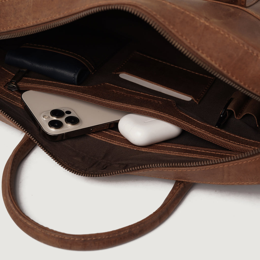 The Captain Vintage Tan Brown Leather Briefcase