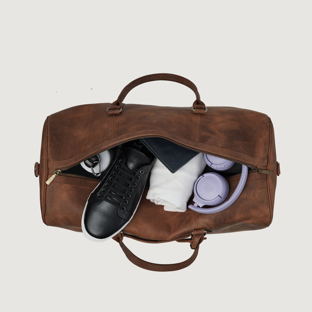The Darrio Vintage Tan Brown Leather Duffle Bag