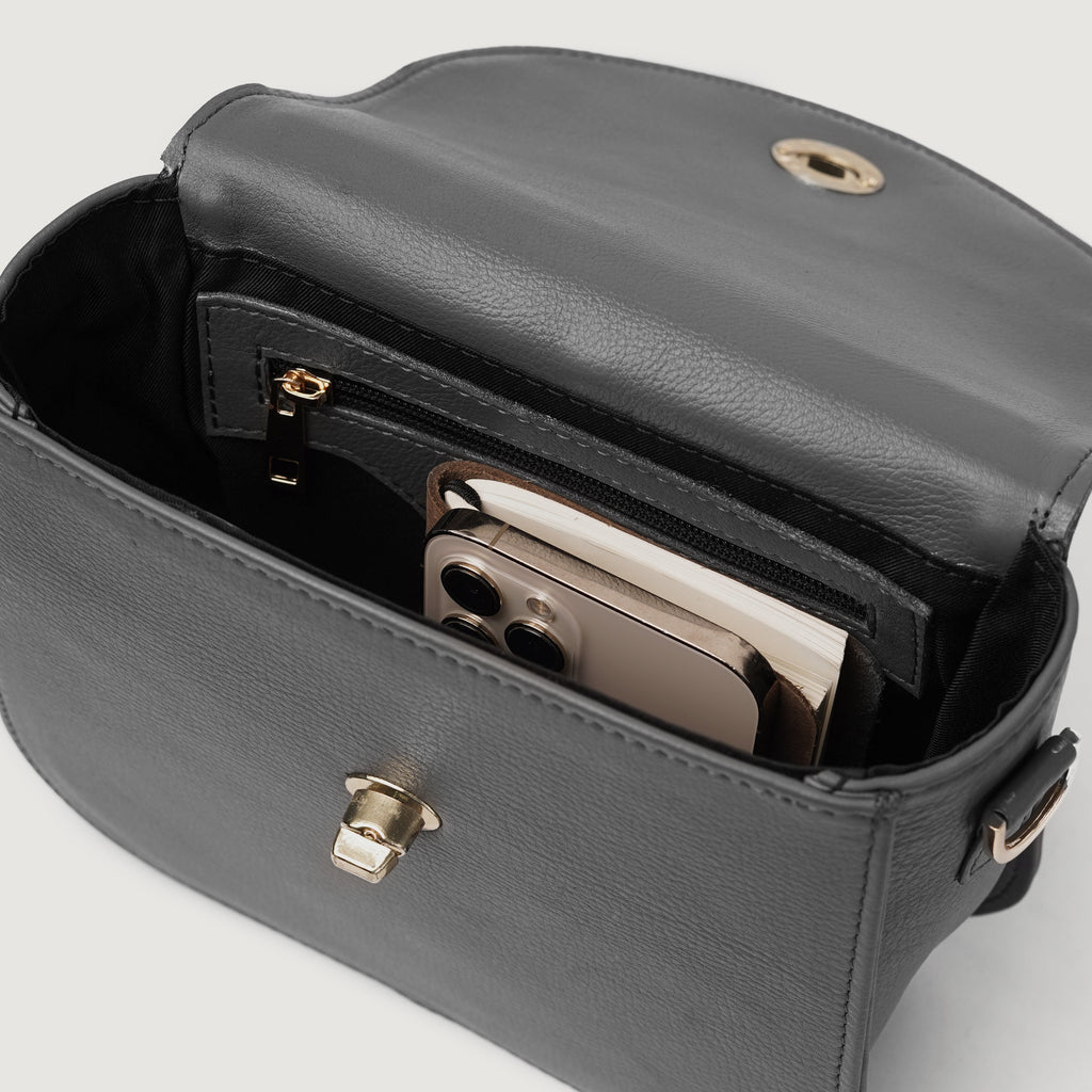 The Sandra Grey Leather Saddle Bag