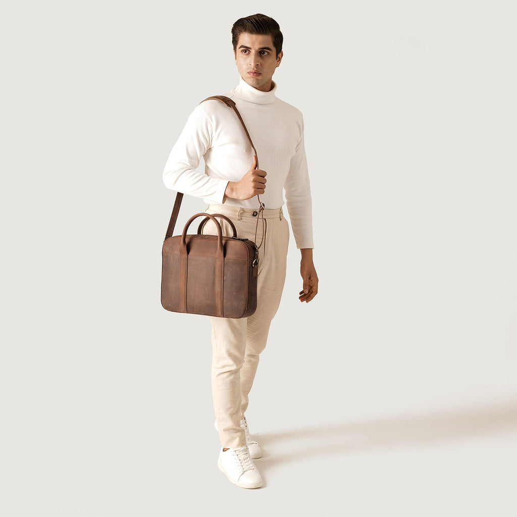 The Captain Vintage Distressed Brown Leather Briefcase