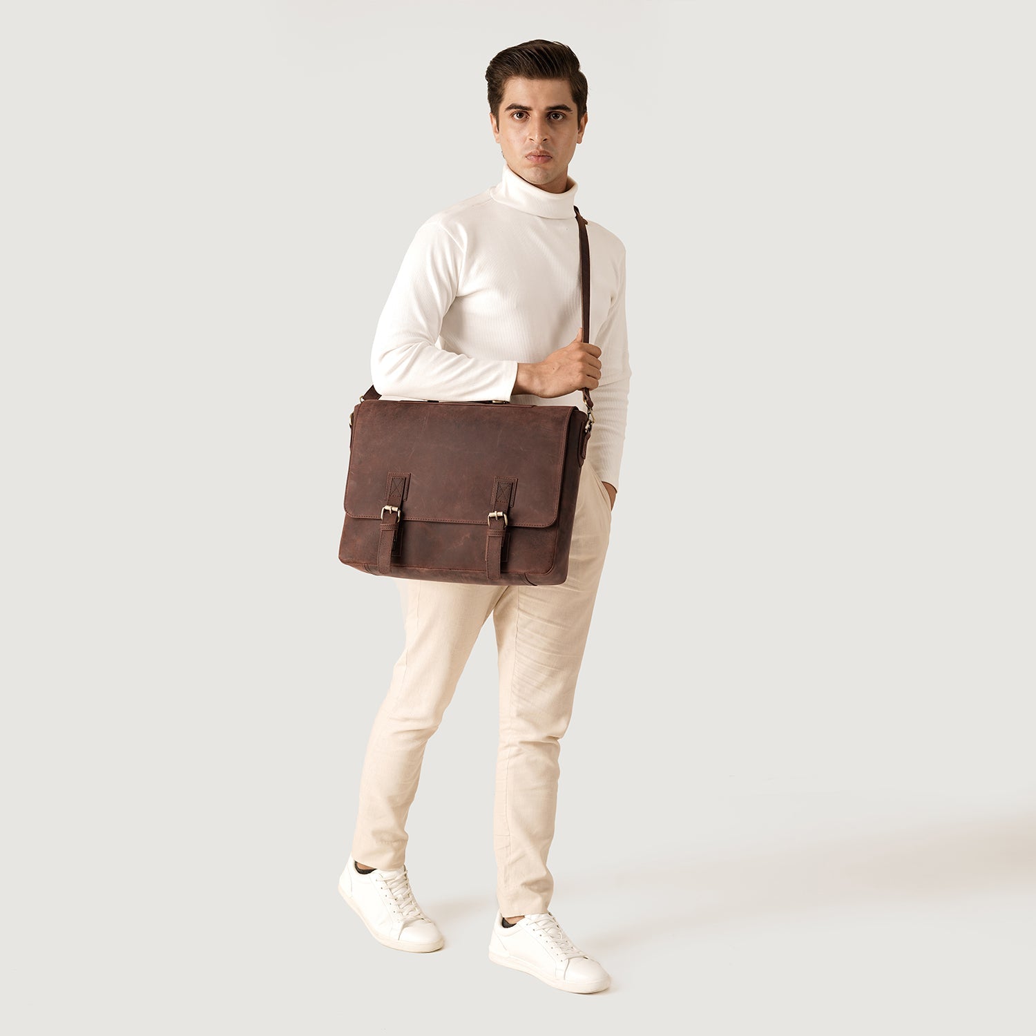 The Cristoph Vintage Distressed Brown Leather Messenger Bag