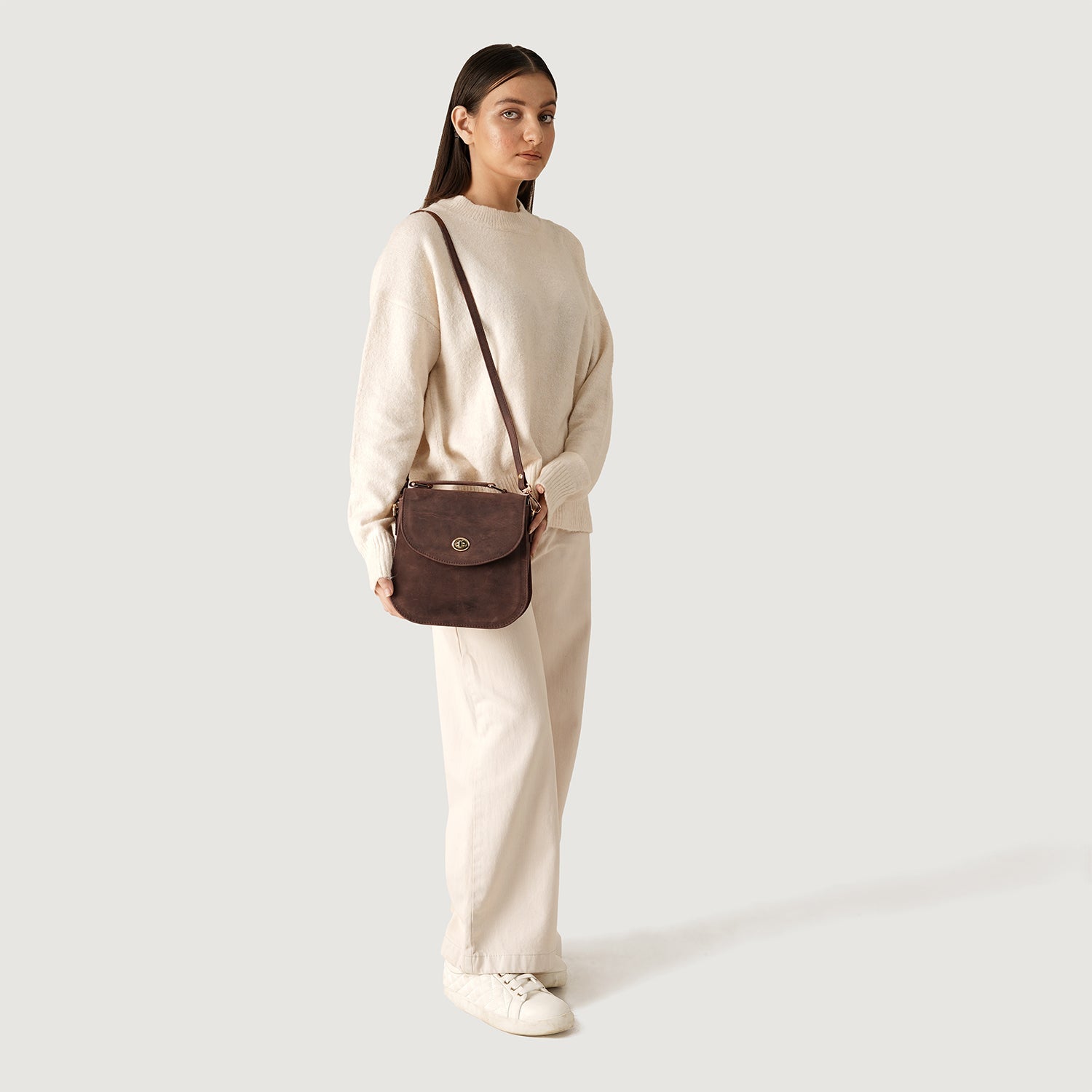 The Sandra Vintage Distressed Brown Leather Saddle Bag