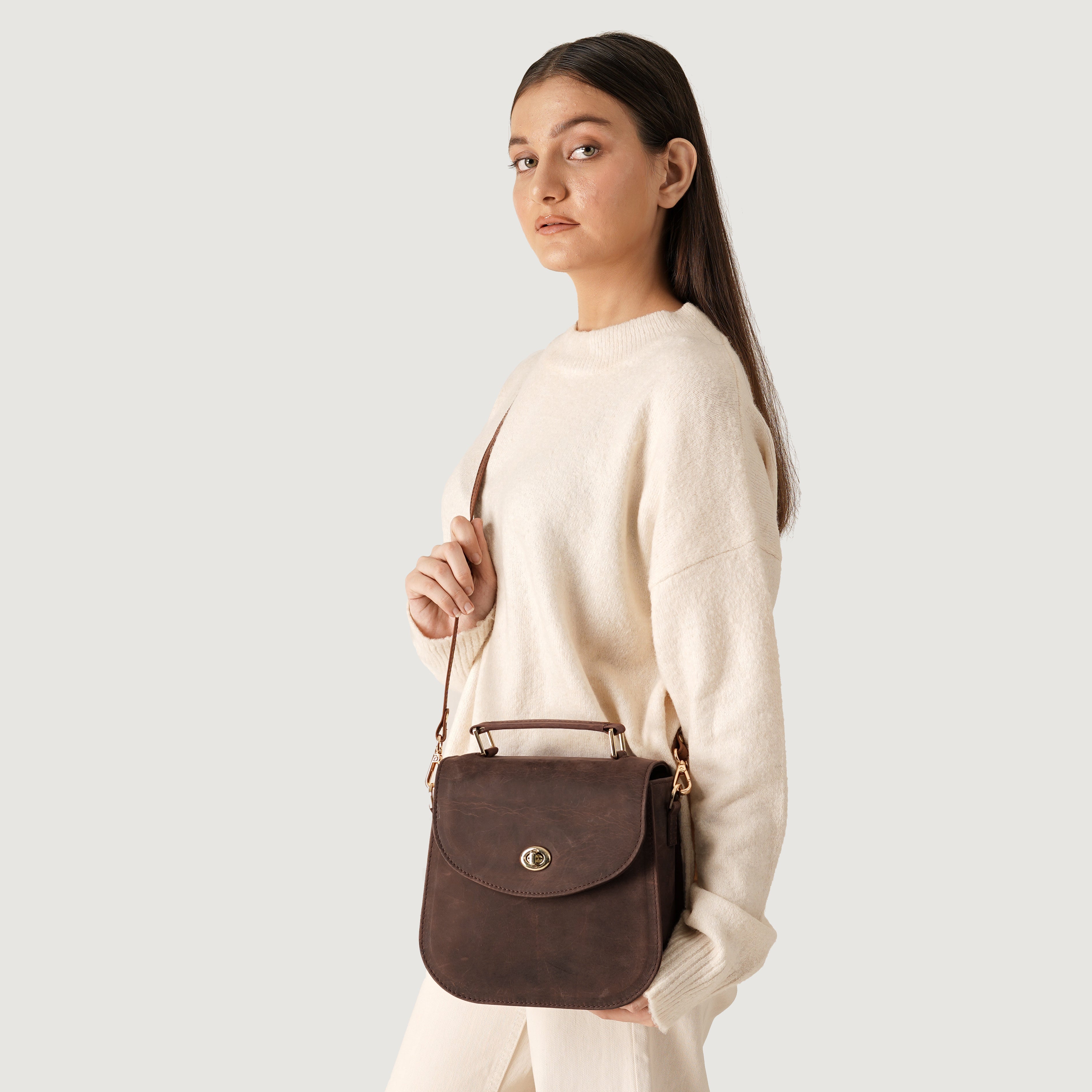 The Sandra Vintage Distressed Brown Leather Saddle Bag