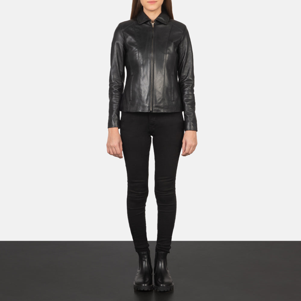 Colette Black Leather Jacket - detail view