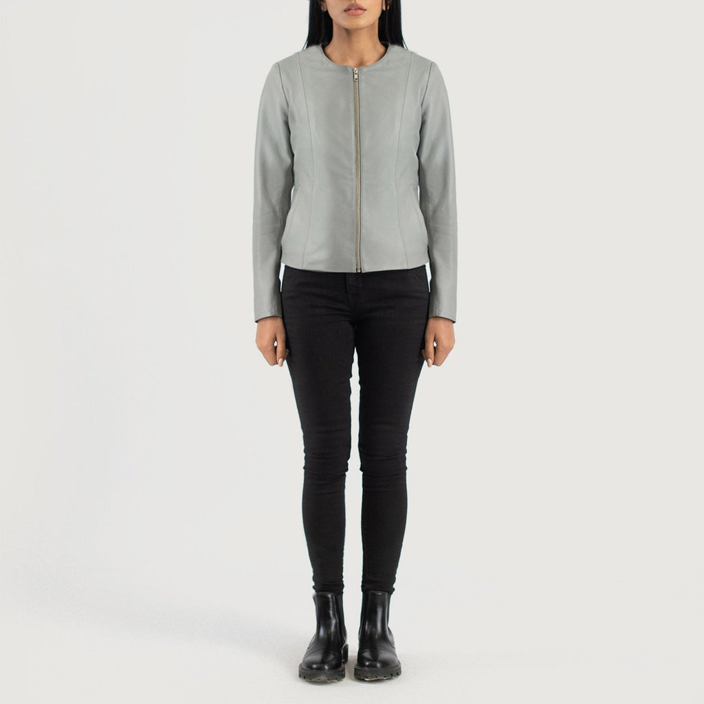 Elixir Grey Collarless Leather Jacket